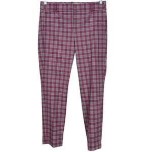 NWT J. Crew Cameron Slim Ankle Pant Pink Black Plaid Size 8 Preppy